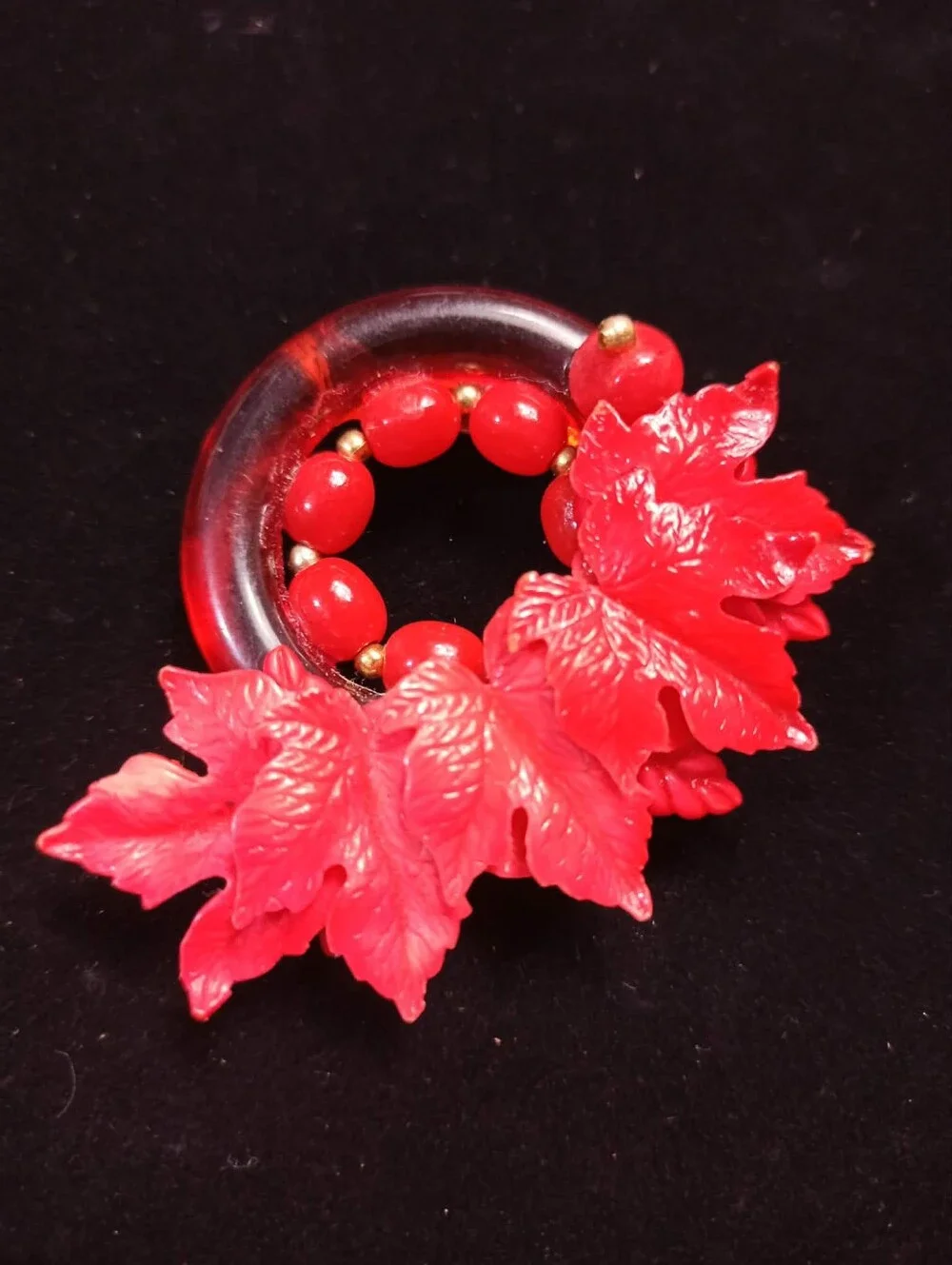 Vintage Lucite Floral Brooch Red Plastic Artisan Statement Pin - Picture 2 of 11